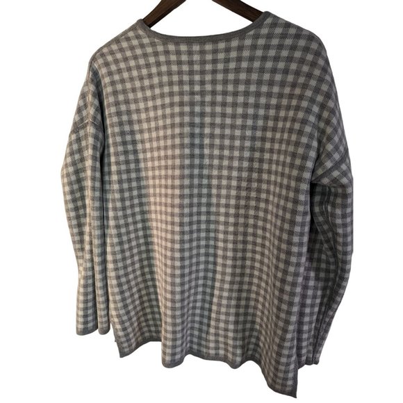 J. Jill Reversible Dropped Shoulder Grey and White Plaid Print Sweater Sz M - Picture 5 of 7